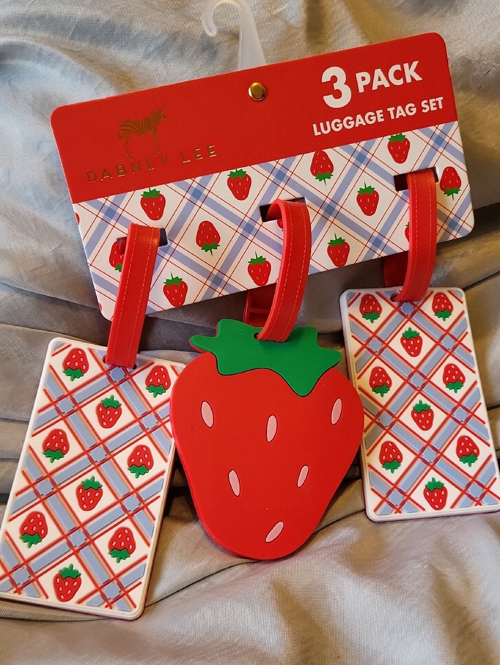 Dabney Lee Strawberry Luggage Tag Set - Red, Green, Blue  (3-Pack) Bnwt Ls